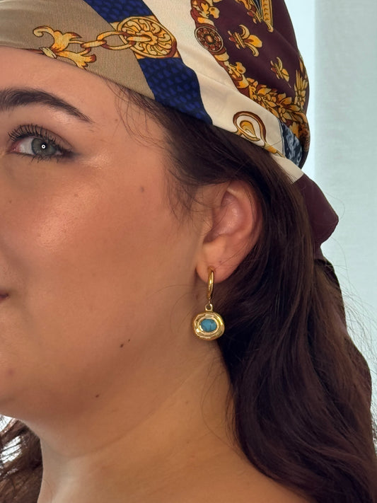 Turquoise Drop Hoop Earrings