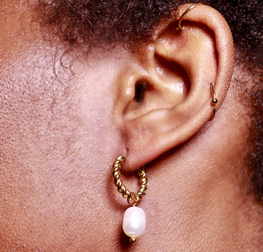 Elegant Pearl Drop Hoop Earrings
