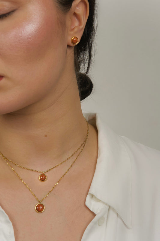 Red Jesper round Jewelry Set