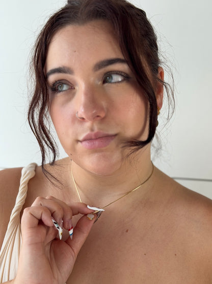 White Mother-of-Pearl Pendant Vintage Stud Necklace