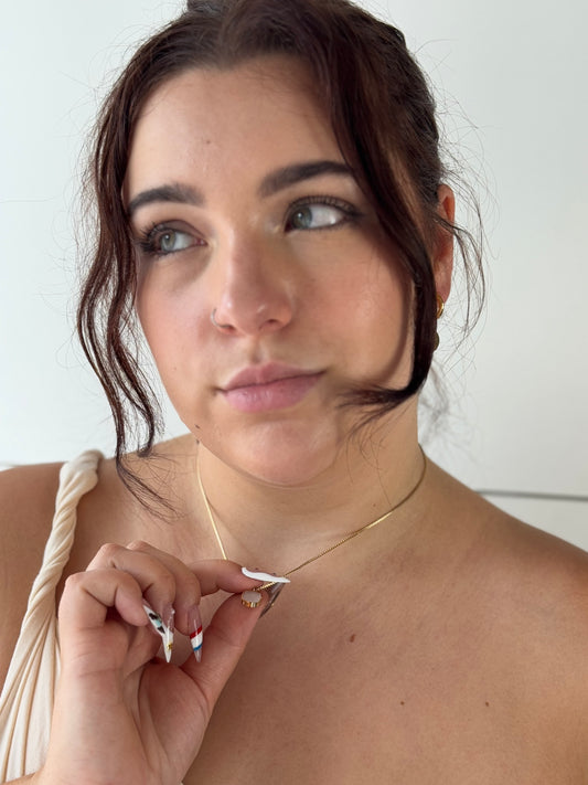 White Mother-of-Pearl Pendant Vintage Stud Necklace