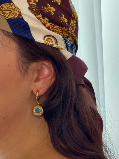 Turquoise Drop Hoop Earrings