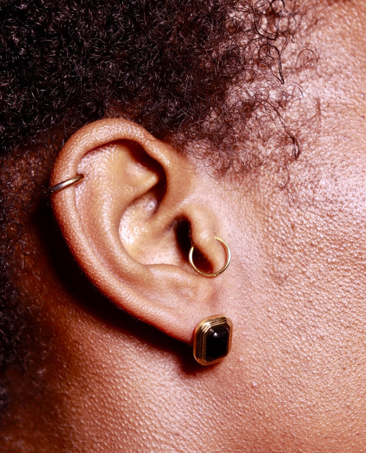 Black ONYX RECTANGLE Stud EARRING