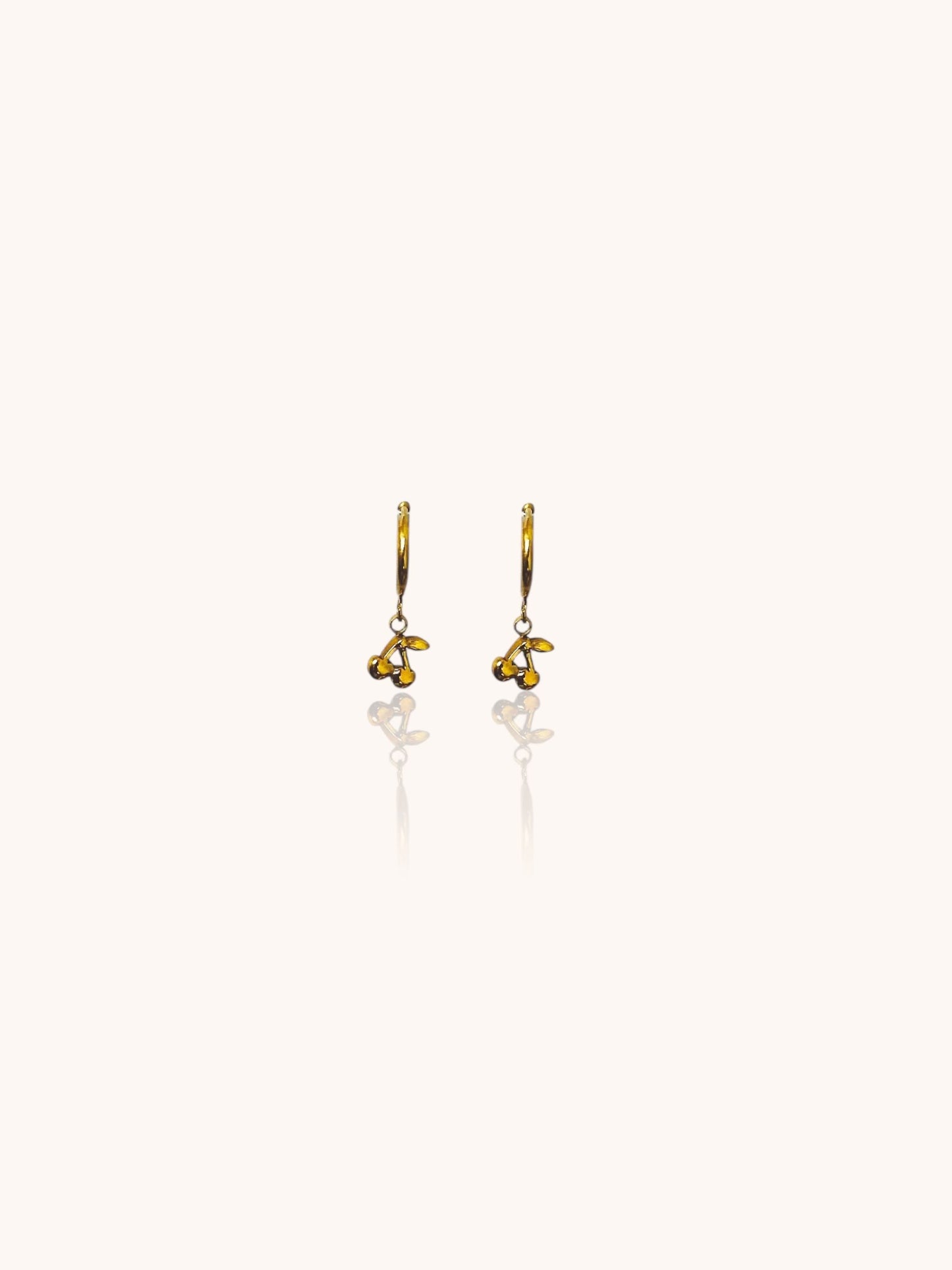 Gold Cherry Charm Hoop Earrings