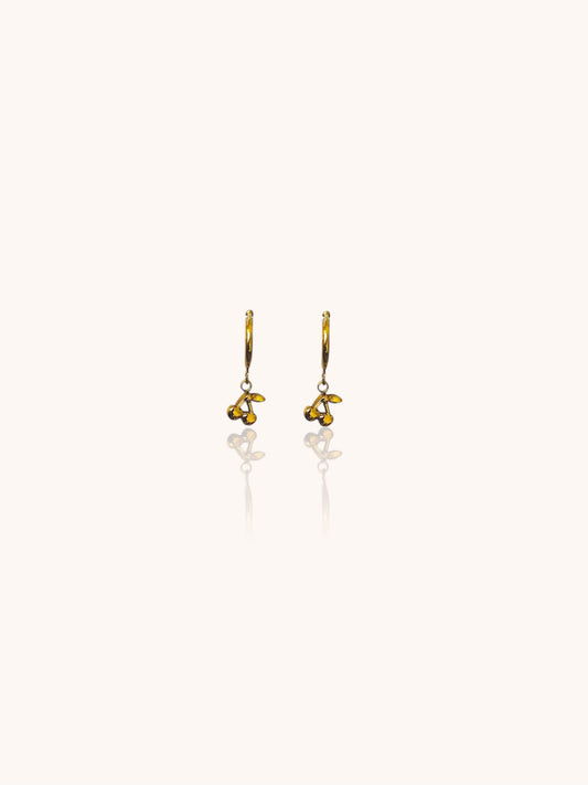 Gold Cherry Charm Hoop Earrings