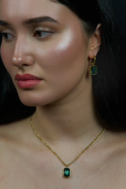 Emerald Green Gemstone Earring and Necklace Set