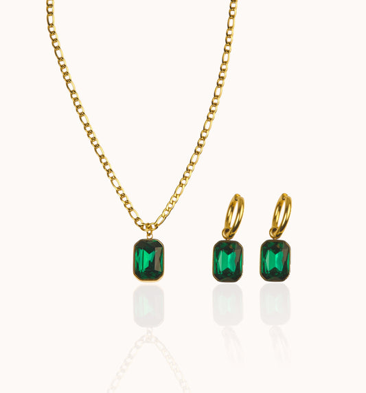 Emerald Green Gemstone Earring and Necklace Set